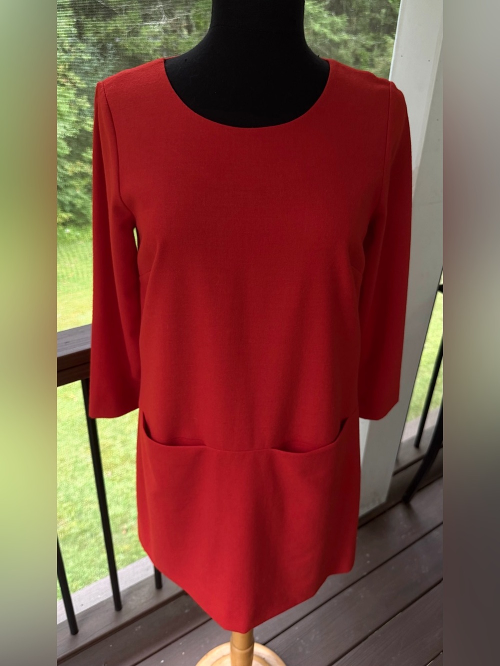 J. Crew Jules Wool Pockets Shift Dress Red 3/4 Length Sleeves Size 6 EUC